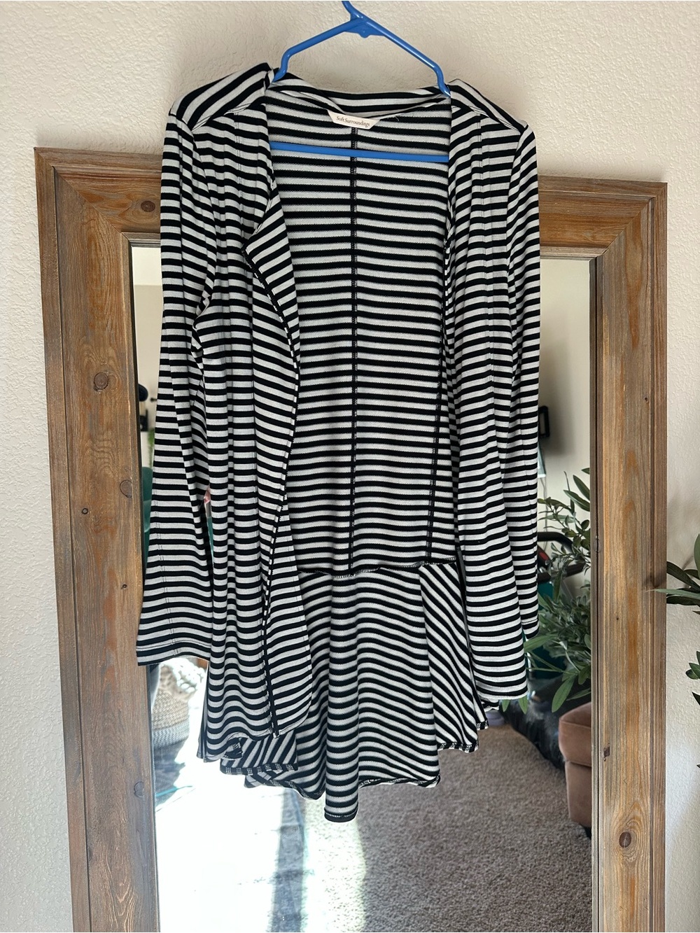 Black & light gray Striped Open Cardigan